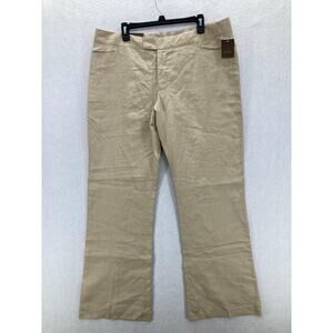 Merona Womens Size 16 Brown 100% Linen‎ Wide Leg Straight Leg Pants Mid Rise NWT